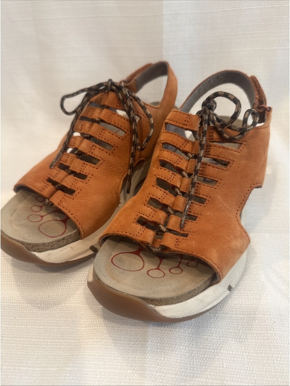 Bionica Sirus Wedge Sandal Cashew Orange Lace Up Ghillie Style Size 6